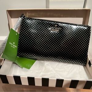 BNWT in gift box Kate Spade Leyna Lilac Street Dot wallet/clutch black/gold